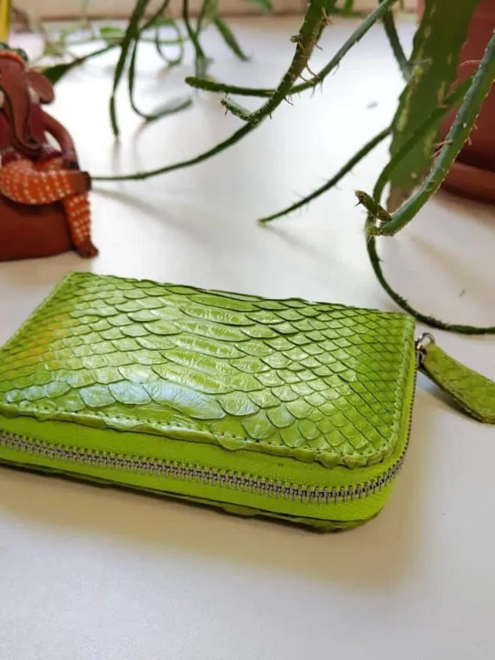 Genuine python skin green wallet | Small wallet | Exotic leather wallet | Women wallet | Snake trendy Wallet | Snakeskin designer wallet