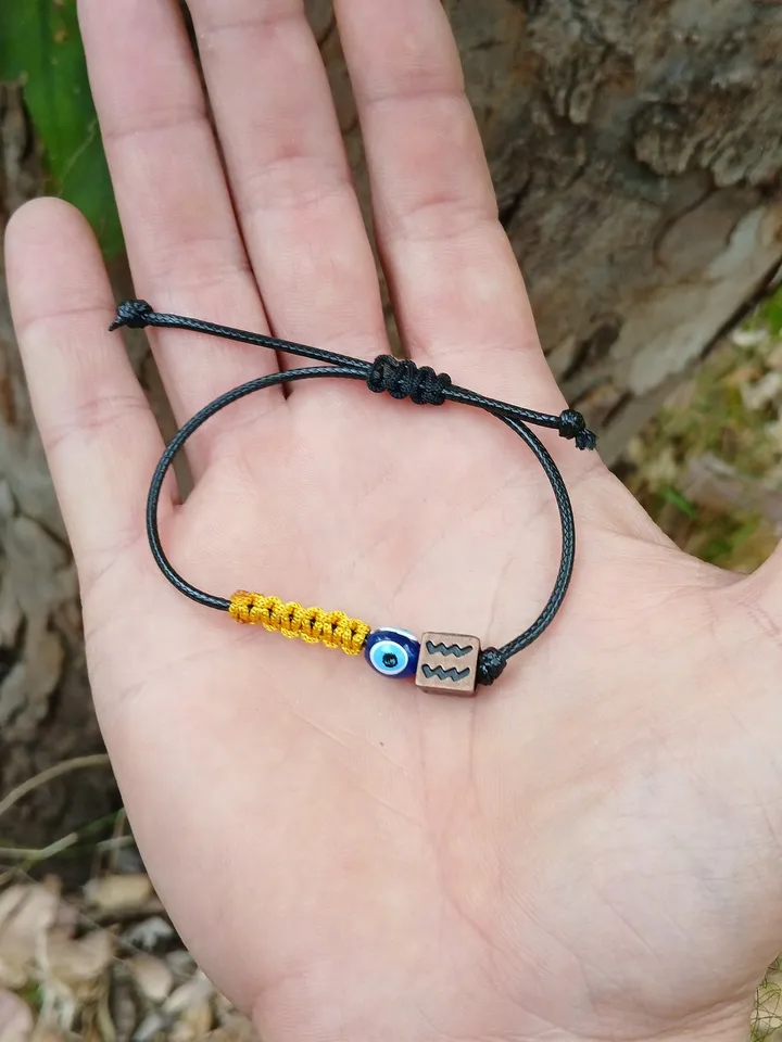 Symbol And Evil Eye Bead Men's Bracelet Adjustable Water Resistant