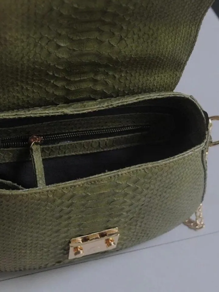 Genuine python top handle bag / designer bag / exotic leather bag / khaki purse exotic leather / snake  print designer classy purse