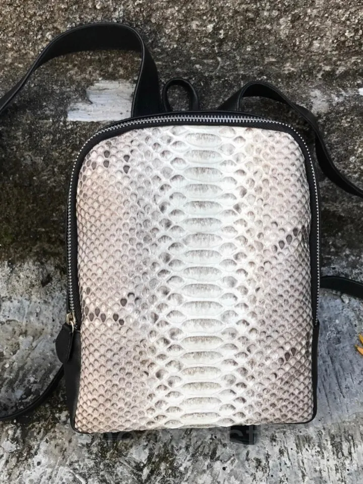 Genuine python skin small backpack | leather backpack yellow | small designer rucksack | Exotic leather bags | Women handmade bags