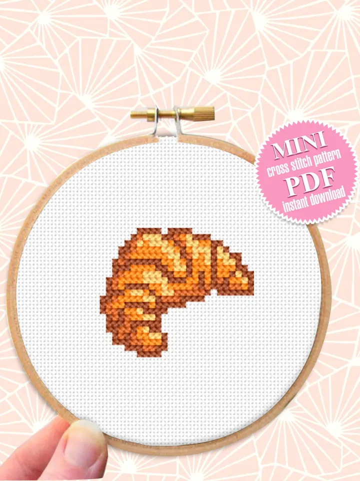Croissant small cross stitch pattern PDF Easy mini cross stitch chart, Minimalistic food cross stitch Instant download PDF, Home decor #F11