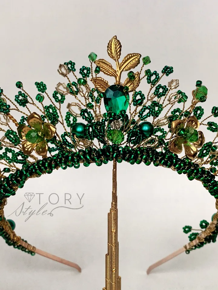 Green crown, Gold green crown, Silver Green crown, Emerald crown, Emerald tiara, Emerald diadem, Emerald headpiece, Green tiara, Elven crown, Elven tiara, Elven diadem, Wedding crown, Forest wedding, boho accessories, elf tiara, emerald wedding