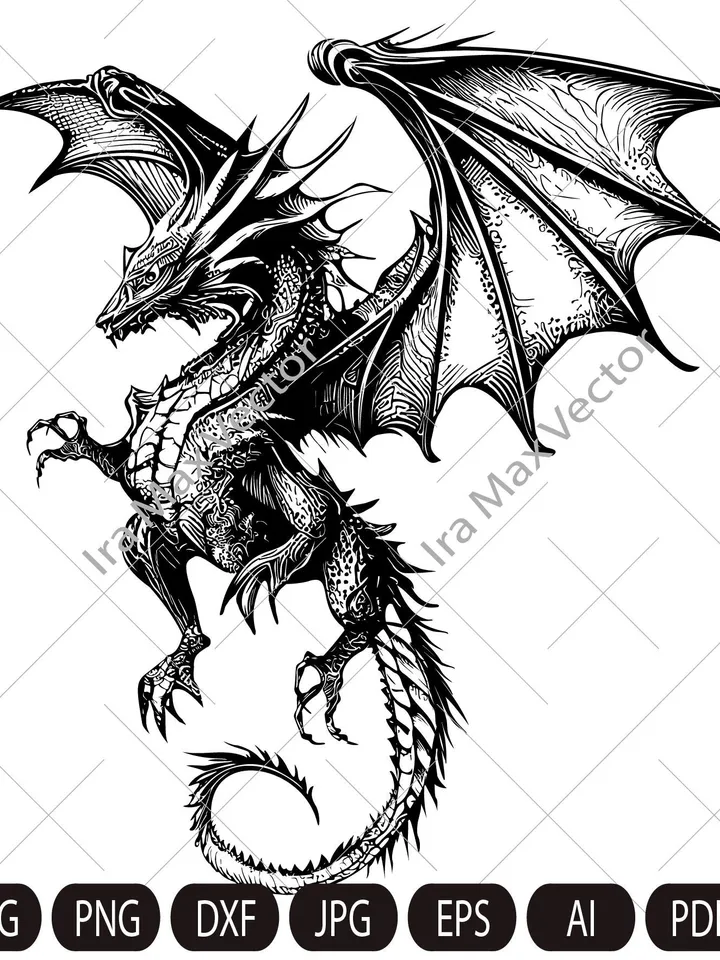 Dragon svg, Dragon detailed, Dragon flying, Dragon Vector, Chinese Dragon SVG, Fantasy Dragon SVG, Asian dragon Svg, Dragon Silhouette
