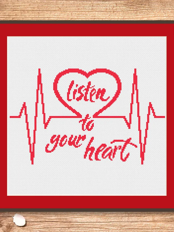 Listen To Your Heart Cross Stitch Pattern, Love Cross Stitch Pattern, Embroidery Heart, Love xStitch, Home Pattern, Love Pattern #vl007