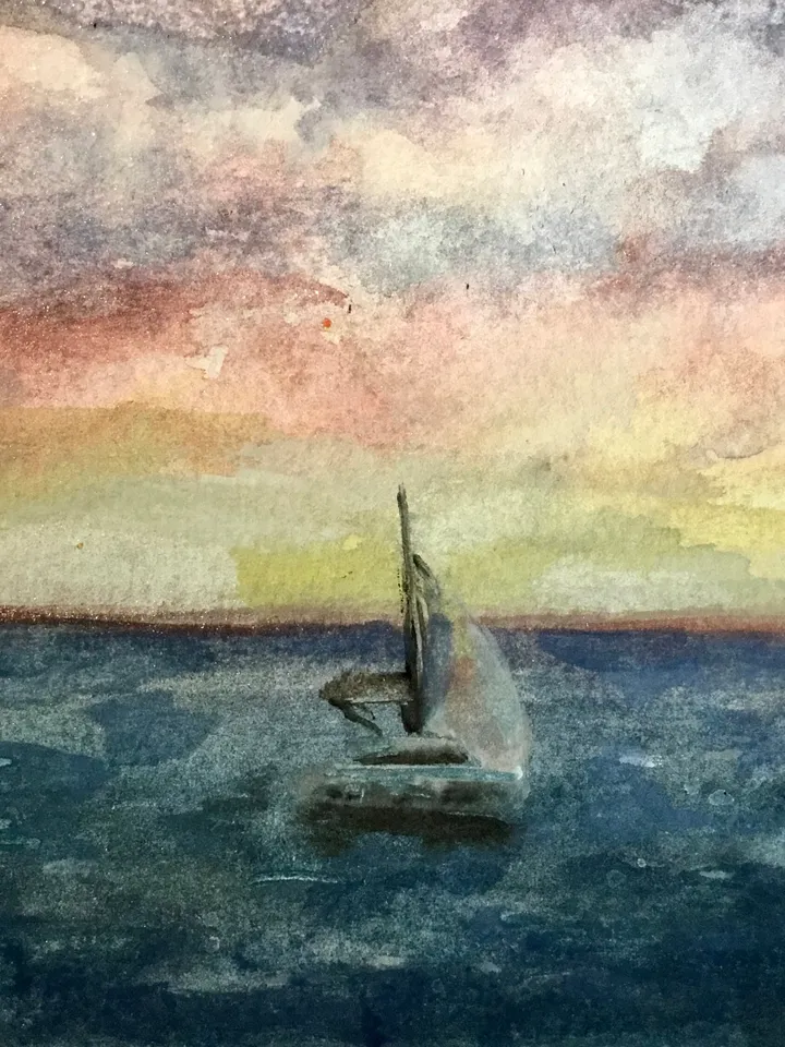 Set of 2 original watercolor seascapes, watercolour wall art,ocean,boat,sunset,rocks painting,Canarian Islands wall art,unique gifts.