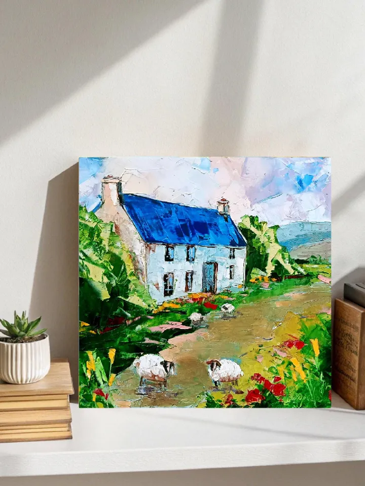 Ireland Painting Sheep Original Art Irish Landscape Oil Painting Farm Artwork Christmas Gift by ArtProkopaloSv