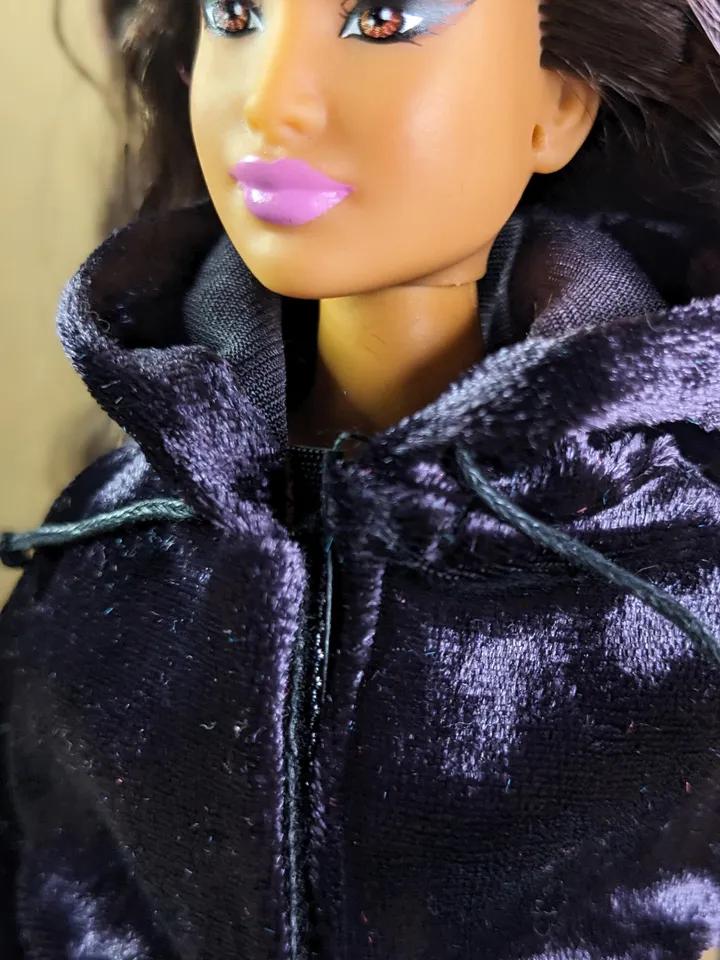 Handmade casual purple velvet two-piece set (hoodie and leggings) for 1/6 scale fashion female dolls