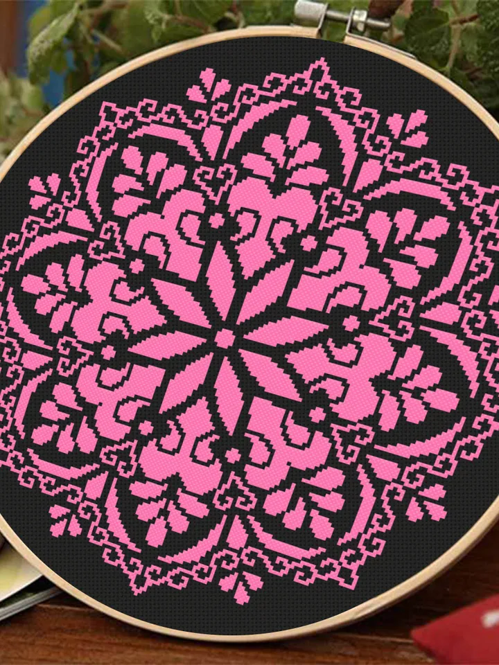 Mandala cross stitch pattern download PDF Monochrome cross stitch Flower mandala ornament cross stitch chart Easy mandala digital PDF #M114