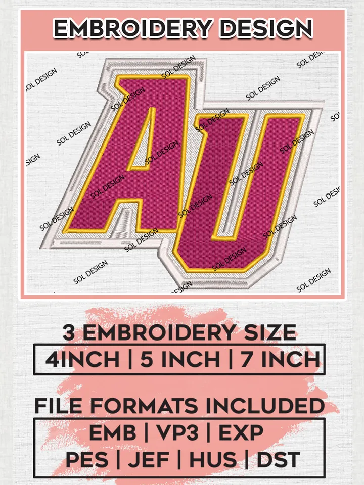 AU Golden Wolves Team Logo Embroidery Design Files, NCAA Alvernia Golden Wolves Machine Embroidery, NCAA Teams, 3 sizes, NCAA Machine embroidery designs, Digital Download