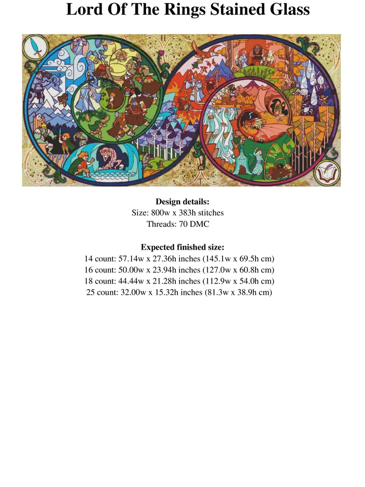 Lord Of The Rings Cross Stitch Pattern / Hobbit Cross Stitch Pattern / Stained Glass Cross Stitch Pattern / Instant PDF