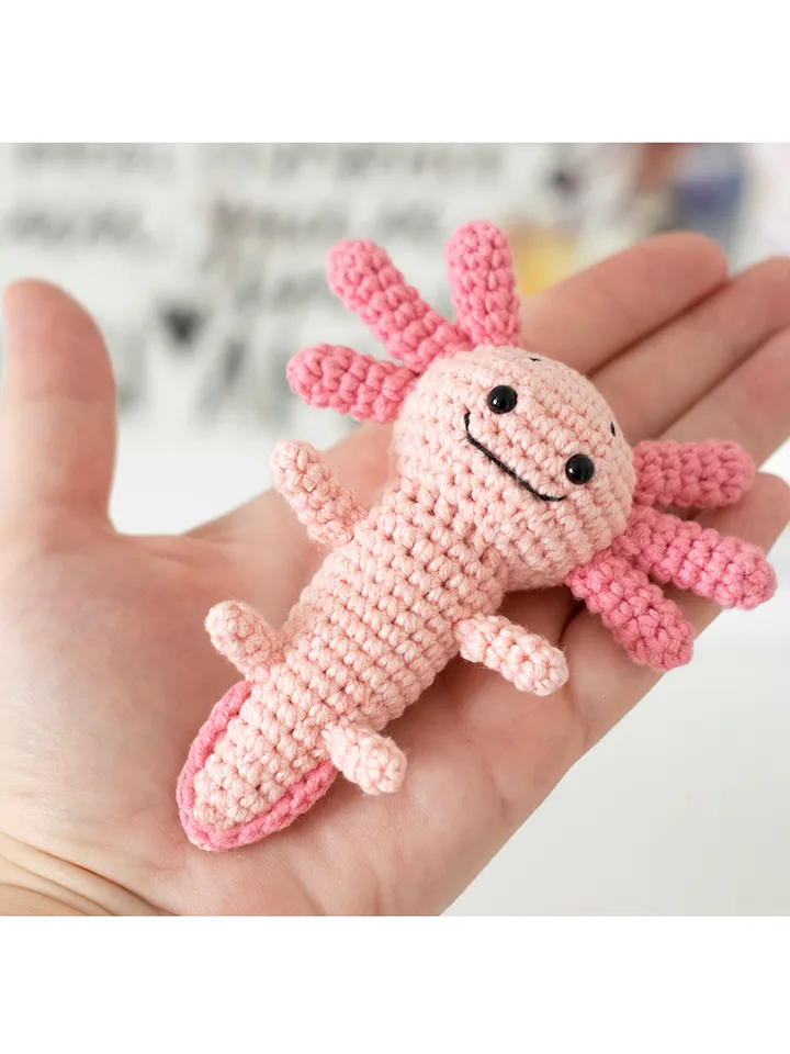 Cute pink stuffed axolotl doll water dragon, crochet mexican salamander handmade soft toy sea animal kawaii gift keychan