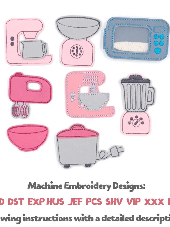ITH Kitchen Appliances Embroidery Design Set, Felt Dollhouse Mixer Toaster Pattern, 4x4 Hoop Digital File