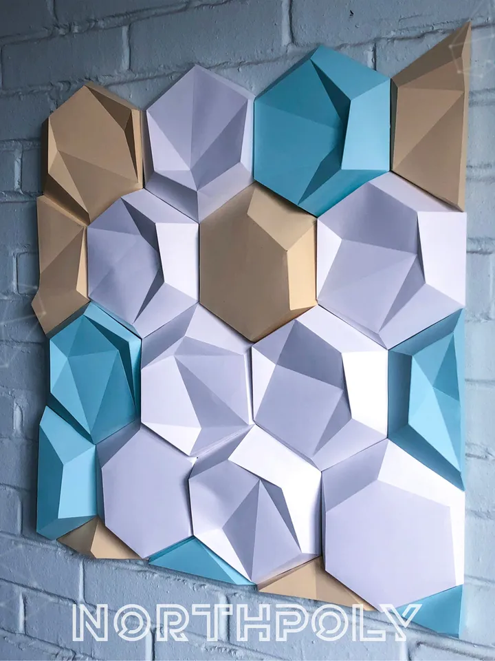 Hexagonal Tiles Papercraft, Digital Template, PDF Download, Gurko, 3D Low Poly, Pepakura, DIY Origami Sculpture, Paper Decor, DIY Gift