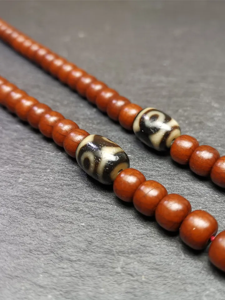 Gandhanra Tibetan Mandala 3 Eyes Dzi Bead Accessories,Dzi Spacer Beads,Marker Beads for Mala Necklace,0.63" × 0.47"