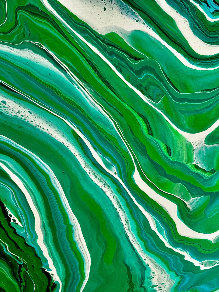 "Green Fields" original abstract painting, fluid acrylic, abstract modern art