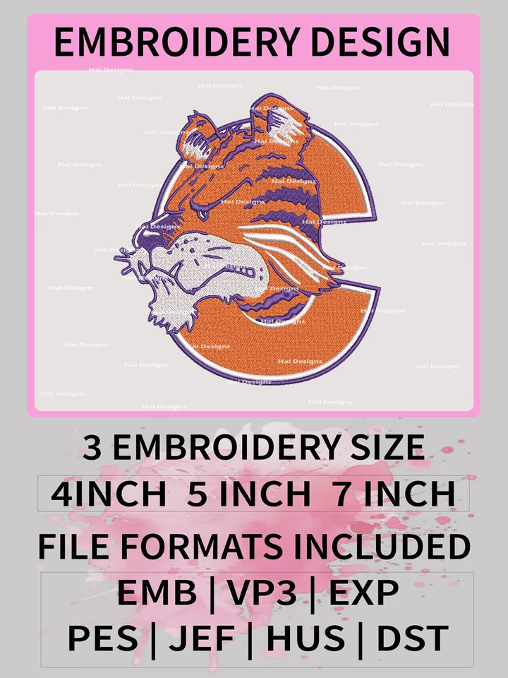NCAA Clemson Tigers Embroidery File, 3 Sizes, 6 Formats, NCAA Machine Embroidery Design, NCAA Logo, NCAA Teams