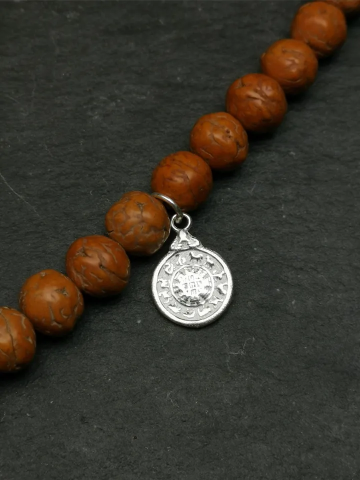 Gandhanra Handmade Tibetan Buddhist Calendar Badge Pendant,Kalachakra Amulet for Mala,Necklace,Made of Sterling Silver,Small Size 0.6"