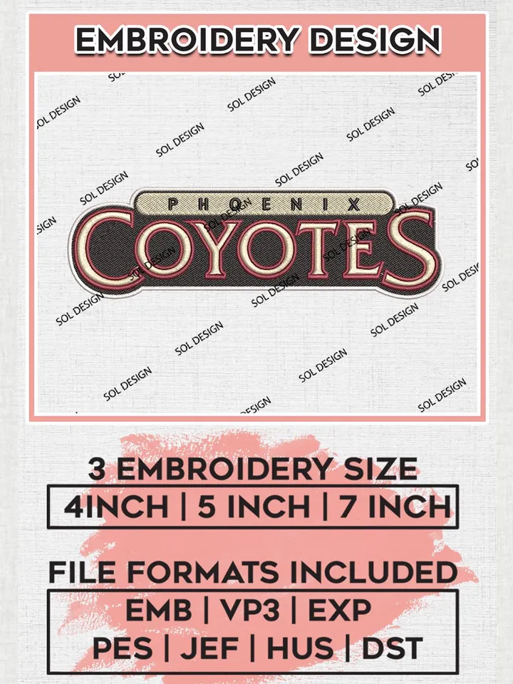 NHL Arizona Coyotes Wordmark Logo Embroidery Files, Arizona Coyotes Team Embroidery Designs, NHL Embroidery Designs, NHL Machine Embroidery Designs, Digital Download