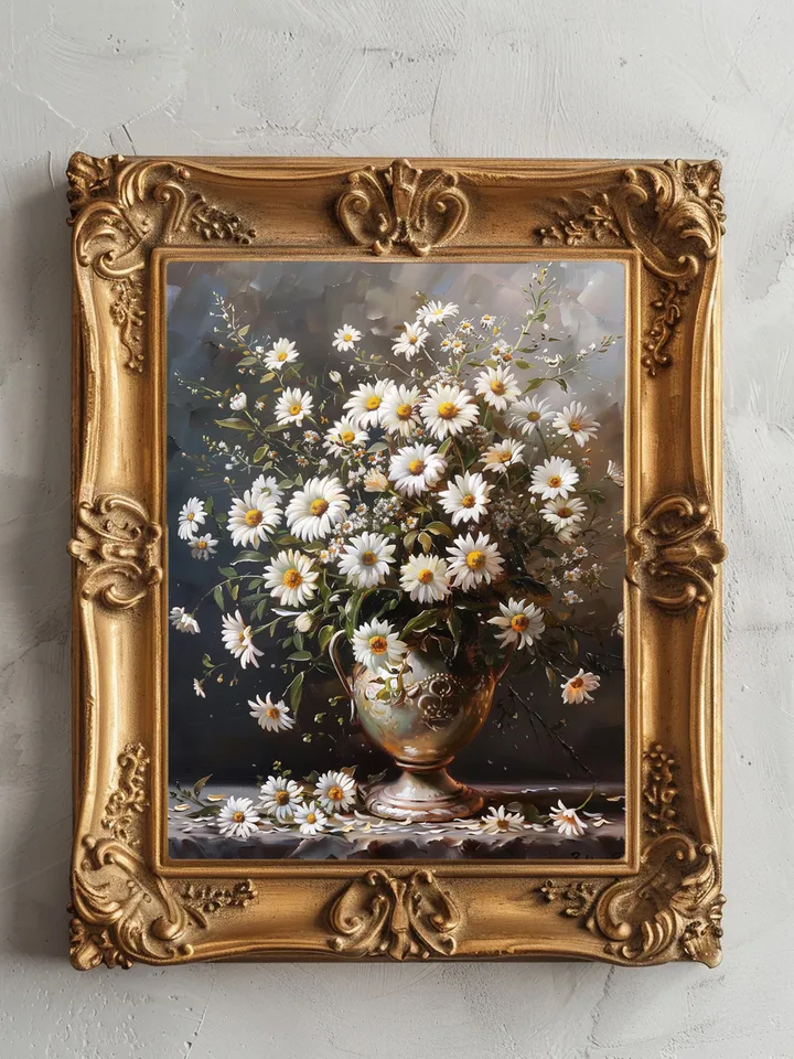 Set of 3 Digital Art Print Vintage Renaissance paintings of roses, daisies and marigold flowers. Home Decor. Wall art. Instant download.