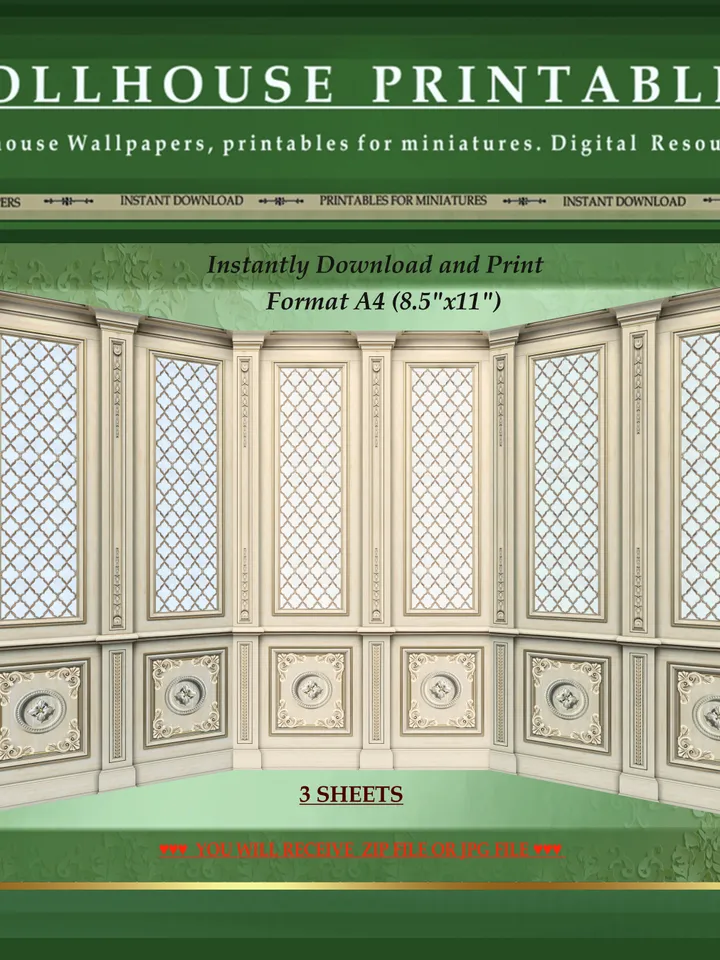 Wallpapers- Set 7-v1 | Printables for Dollhouses and Unique Miniature Projects | Digital Downloads | in Scale 1/12th