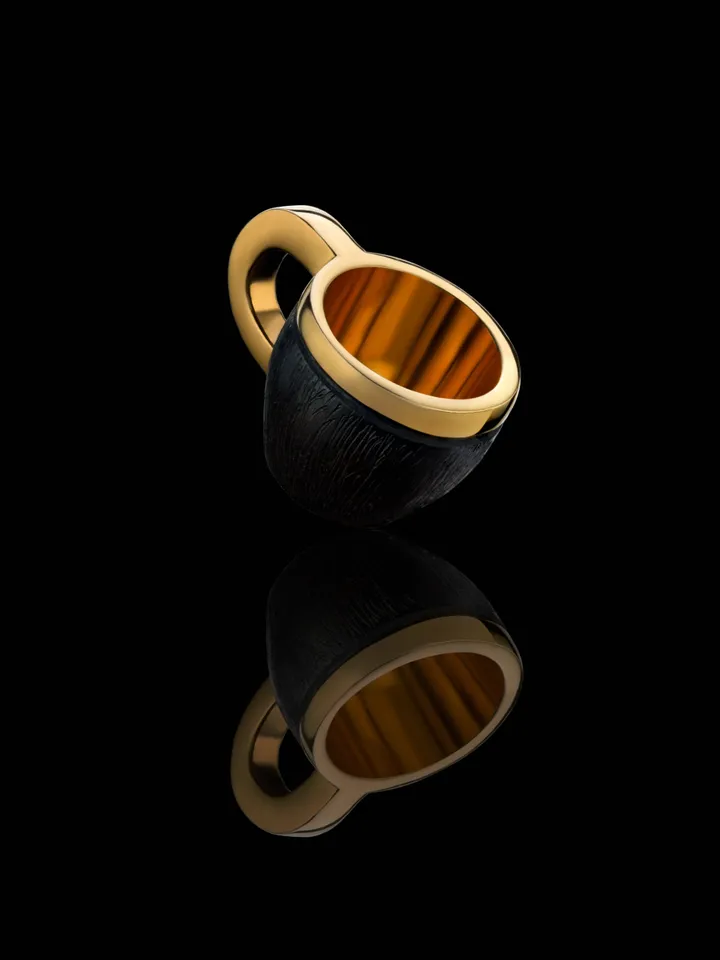 Pendant cup of coffee made of silver with gold plating.