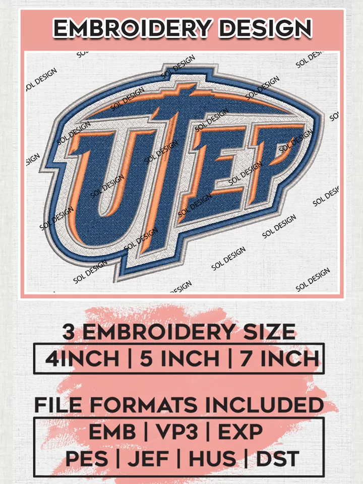 NCAA UTEP Team Wordmark Logo Embroidery Design Files, NCAA UTEP Miners Machine Embroidery, NCAA Teams, Game Day, 3 sizes, NCAA Machine embroidery designs, Digital Download