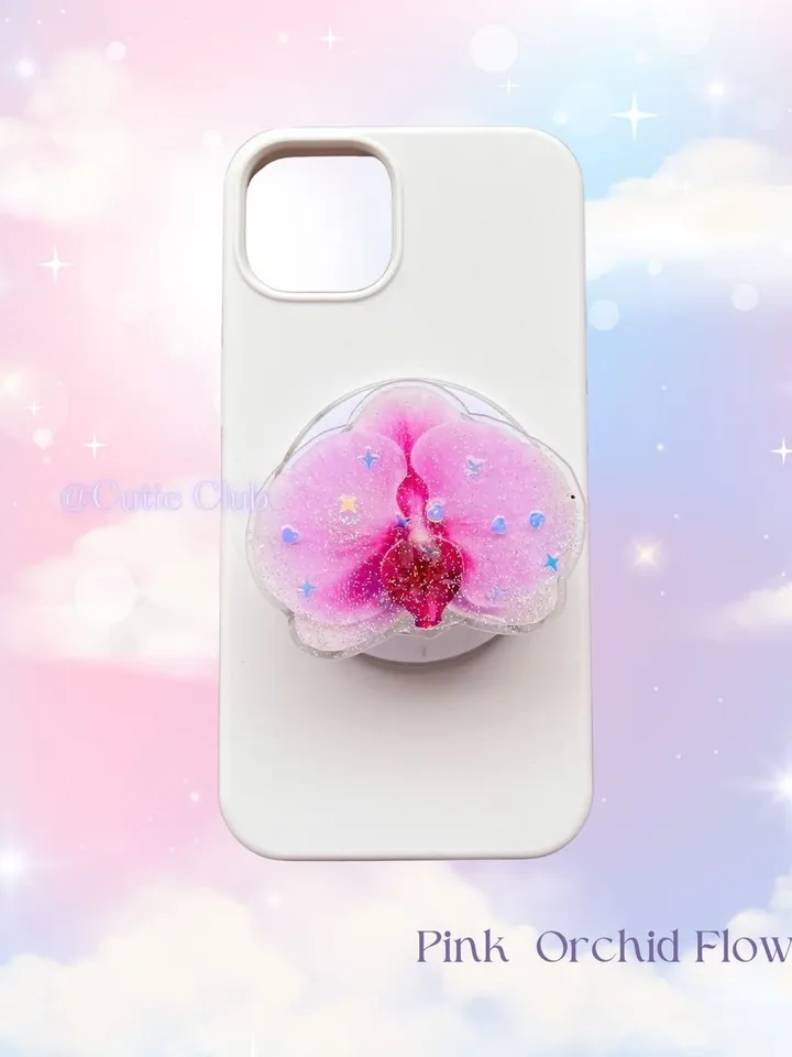 Magsafe Light Pink Orchid Flower Phone Grip, Phone Accessory, Flower Popsocket