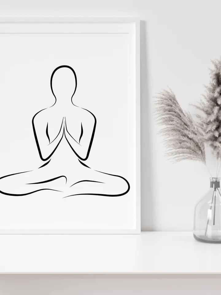 Namaste Yoga, Namaste Yoga Wall Art, Yoga Studio Decor, Yoga Line Drawing, Yoga Poster, Yoga Line Art, Lotus Poses, Yoga Lotus Poses