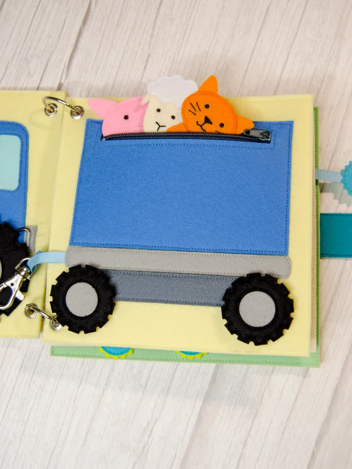 Two pages for quiet book, PDF, SVG Pattern and Tutorial. Tractor and Trailer