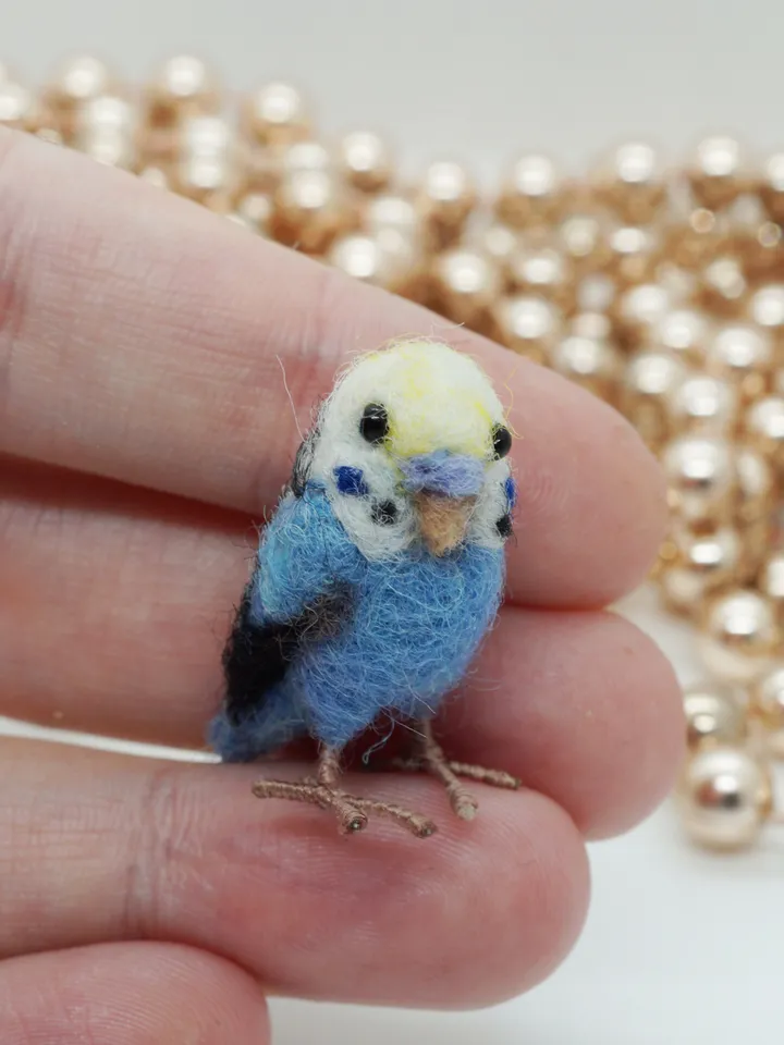 Miniature needle felted blue budgie, tiny parakeet, miniature parakeet, pet portrait, made to order
