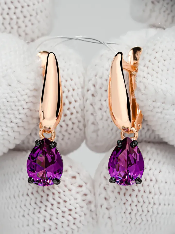 Earrings silver 925, gold 585 coating with alexandrite