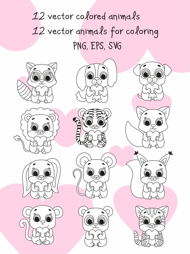 Vector set with cute cartoon animals