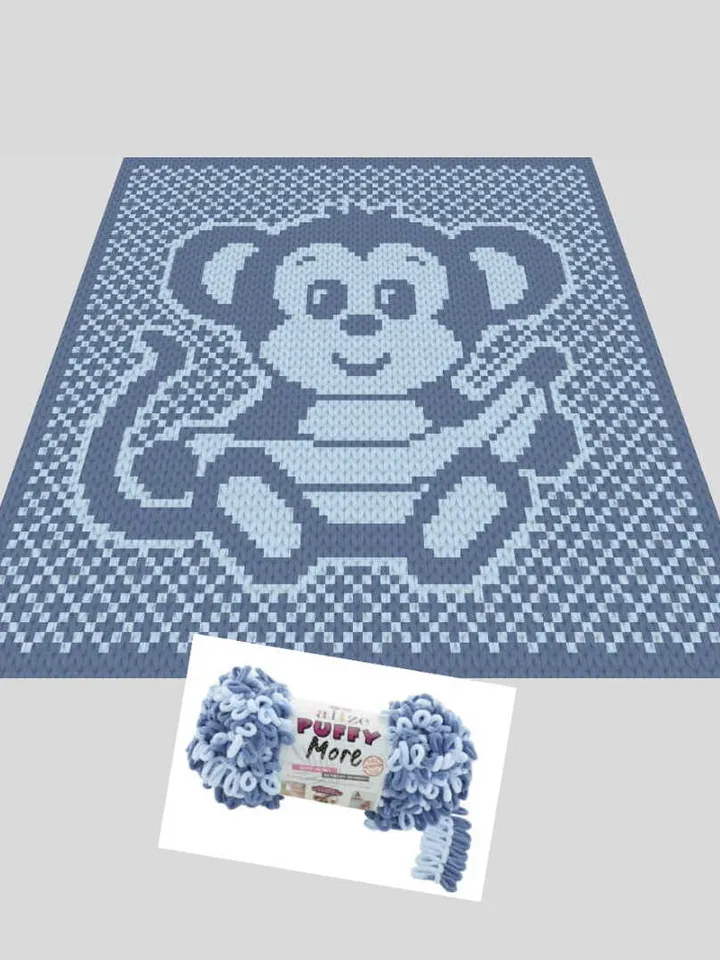 Loop yarn Finger knitted Monkey with banana blanket pattern