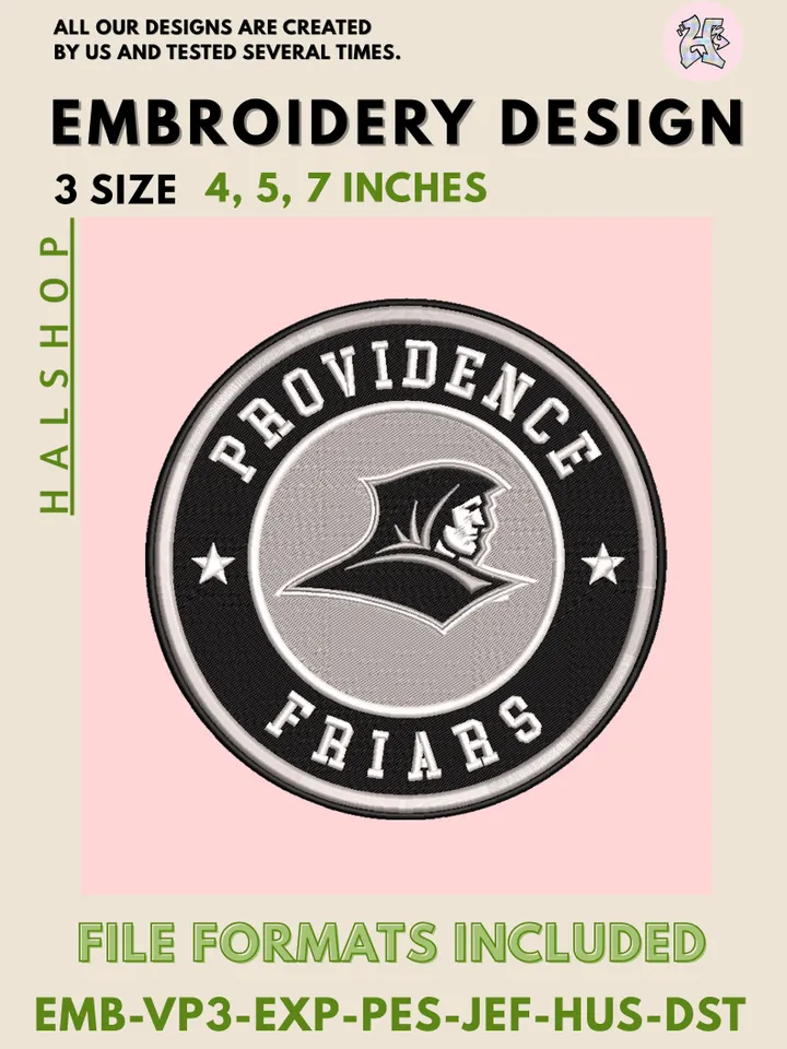 NCAA Providence Friars Round Logo Embroidery, NCAA Providence Friars Logo Embroidery Files, NCAA Teams, Machine Embroidery Designs, Digital Download