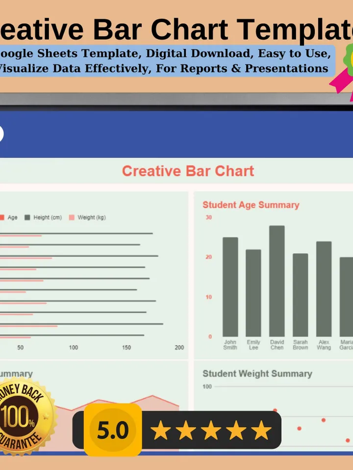 Creative Bar Chart Template, Editable Google Sheets Template, Digital Download, Visualize Data Effectively, For Reports & Presentations