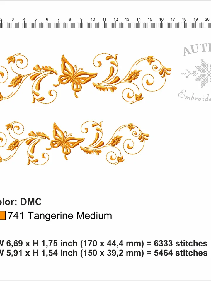 Scroll border embroidery designs Machine embroidery pattern 2 size, Embroidery files floral border and butterfly, Vintage elegant decor #R31