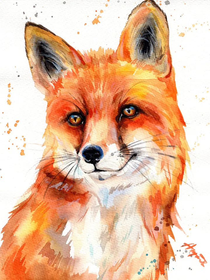 Fox original watercolor, animals painting, wall decor, 7x10 in art for animal lovers by Anne Gorywine