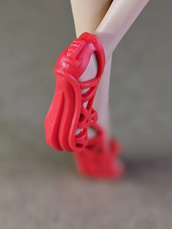 Red flat sandals with dice for 10.5 inch female dolls (MH, EAH)