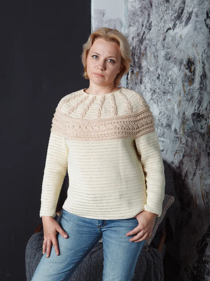 Top Down Cable Women's Pullover Sweater Crochet Pattern
