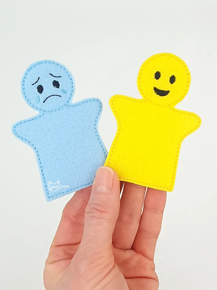 Emotions Finger Puppets ITH Embroidery Design Set, Feelings Learning Toy Felt Pattern, Educational SEL Tool 4x4 Hoop Download