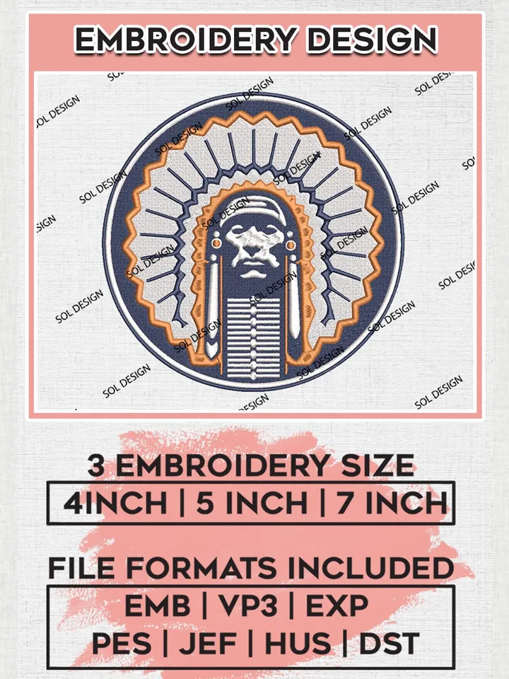 NCAA Illinois Fighting Illini Team Mascot Logo Machine Embroidery Design, NCAA Illinois Fighting Illini Team Design Design files, NCAA Team Embroidery Designs, NCAA Machine Embroidery Designs, Digital Download