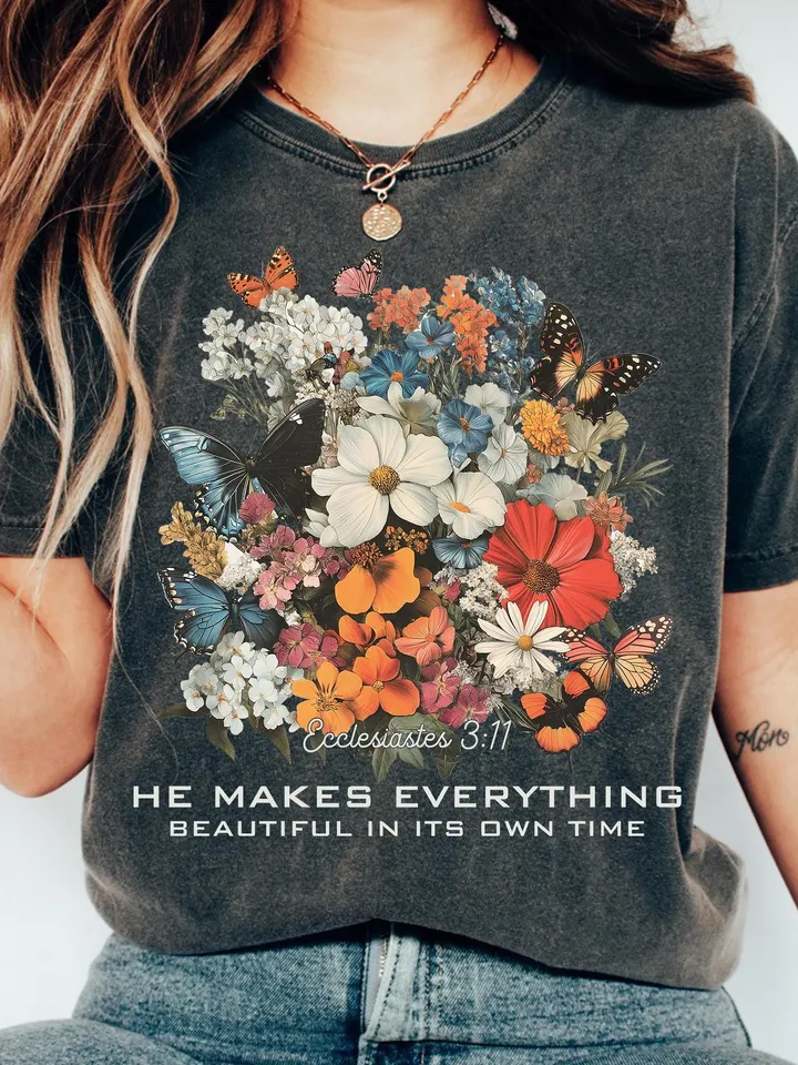 He Makes Everything Beautiful Christian PNG, Floral Christian png, Bible Verse png, Christian Artwork, Women's Christian png, Botanical Art