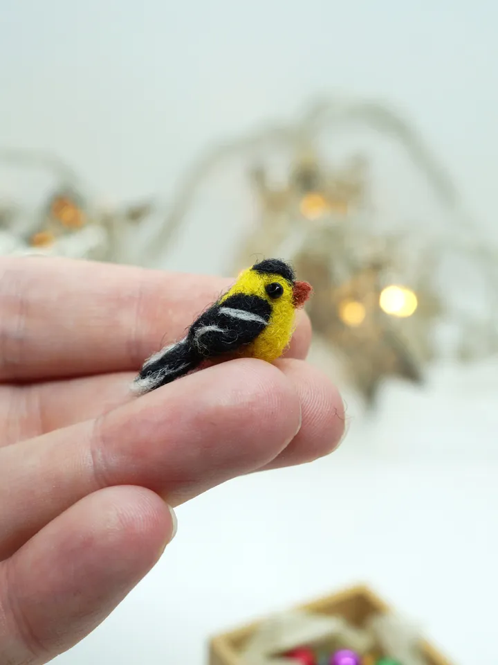 Tiny needle felted goldfinch, miniature bird, made to order
