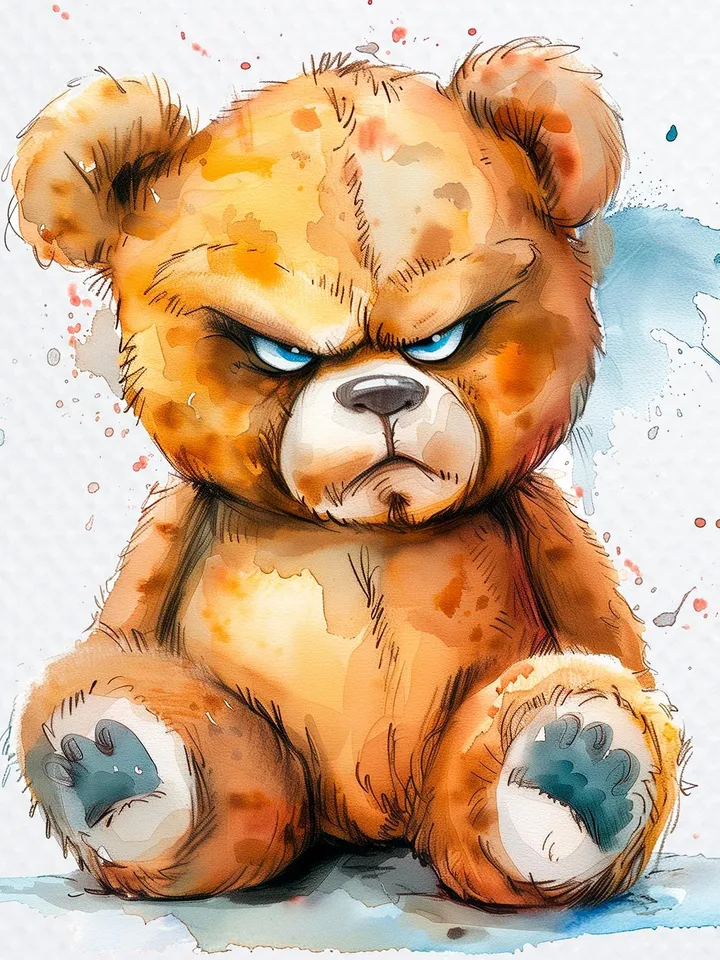 11 Grumpy Teddy Bear PNG Bundle, Teddy Bear Print, Printable Watercolor Sublimation, Digital download, Paper craft, junk journal