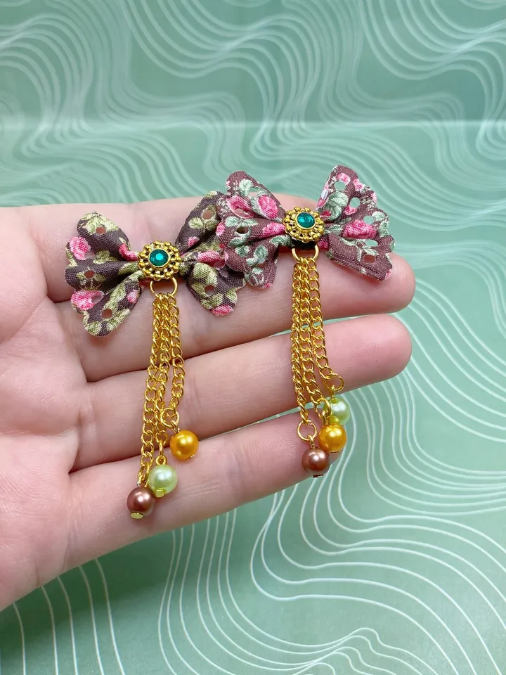 Handmade bow earrings. Bright, summer earrings. Stud earrings.
