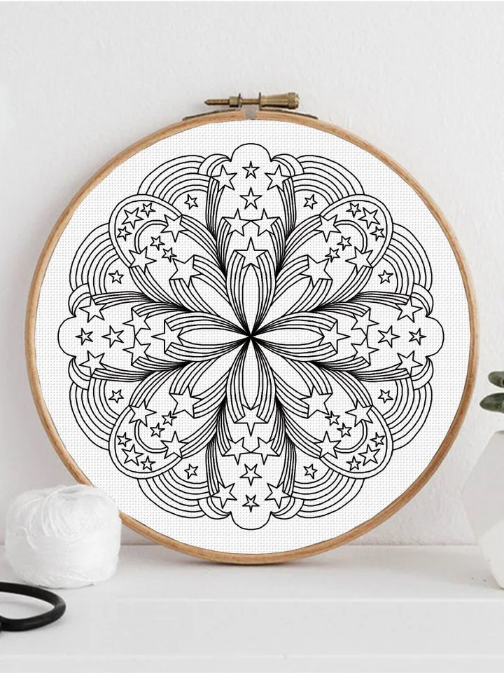 Star mandala blackwork pattern PDF download Backstitch chart Mandala ornament, Blackwork mandala embroidery PDF, Mandala art, Star sky #W42