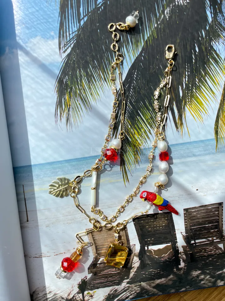 Layering Gold Necklace with Parrot Charm