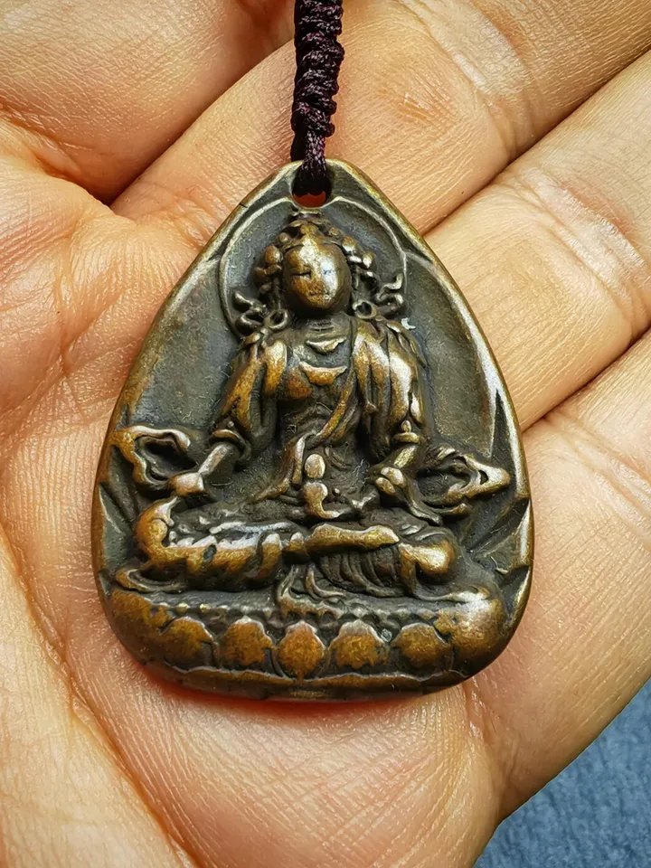 Gandhanra Old Tibetan Buddha Statue Amulet,Unique Green Tara Pendant,Protective Jewelry
