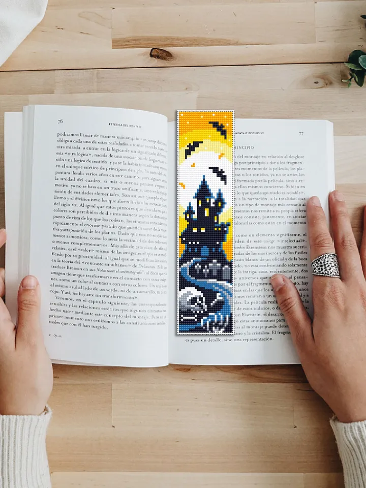 Halloween bookmark cross stitch pattern PDF download Spooky Haunted house cross stitch chart, Handmade bookmark pattern digital PDF #B43