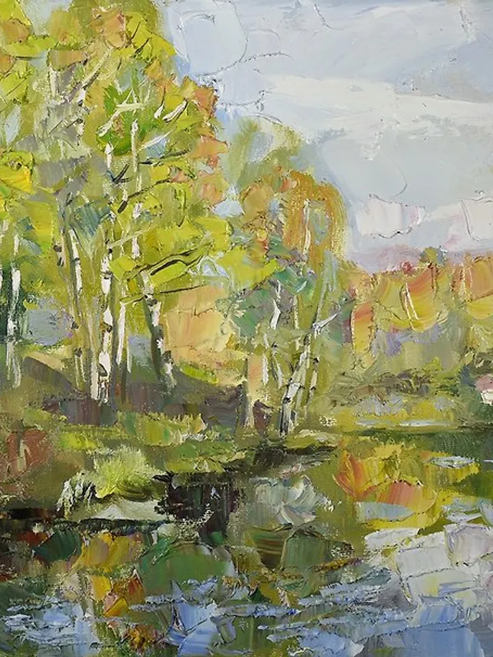 Nature Lake Painting Spring Landscape Original Artwork Impressionism Plein Air